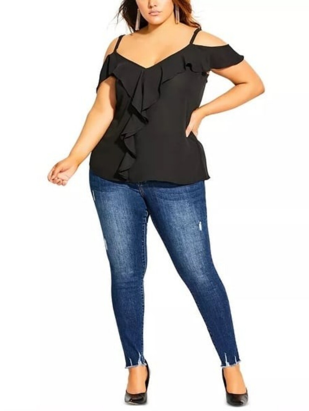 City Chic Women's Trendy Romance Flutter Top Black Size XXL